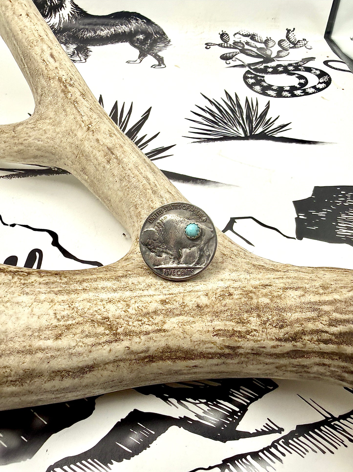 Handmade Buffalo Nickel Pin with Kingman Turquoise