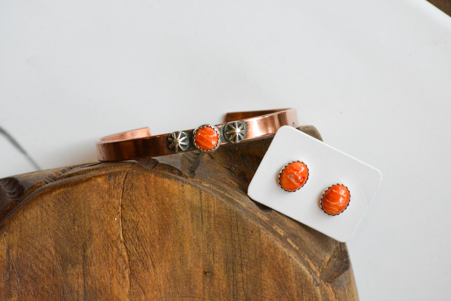 Oval Orange Spiny Oyster Handmade Stud Earrings
