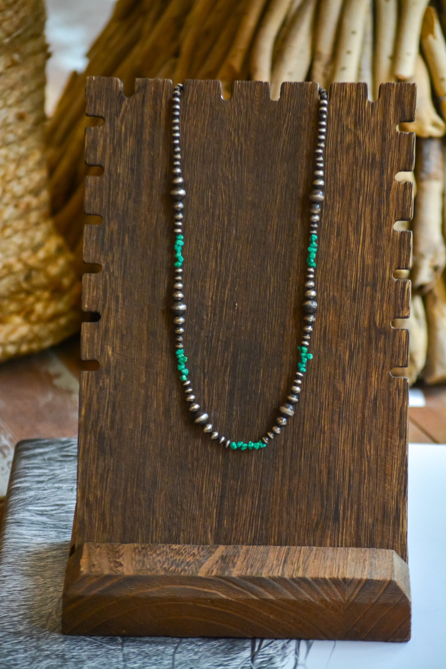 "Fern" Turquoise and Sterling Silver Pearl Necklace
