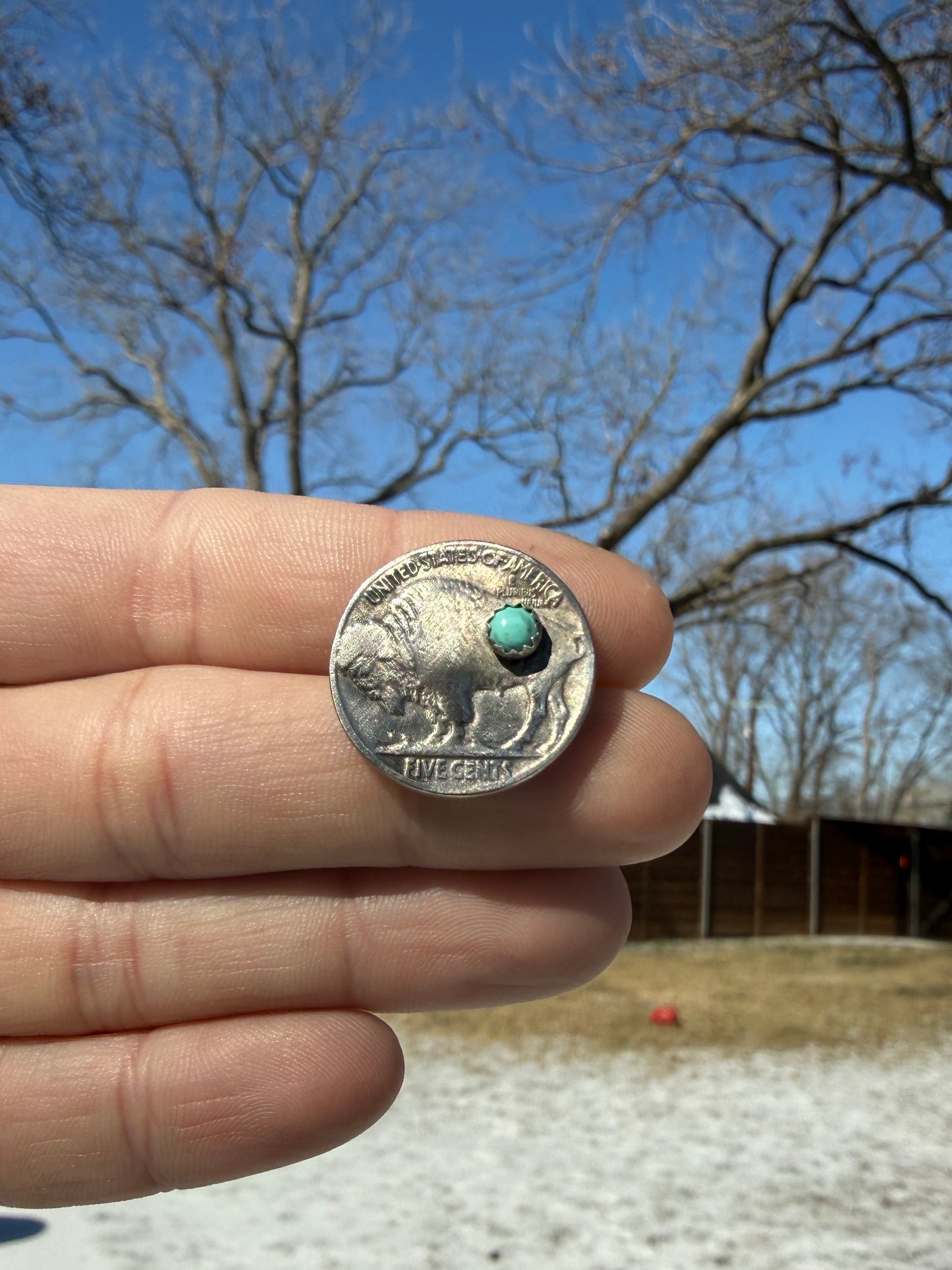 Handmade Buffalo Nickel Pin with Kingman Turquoise