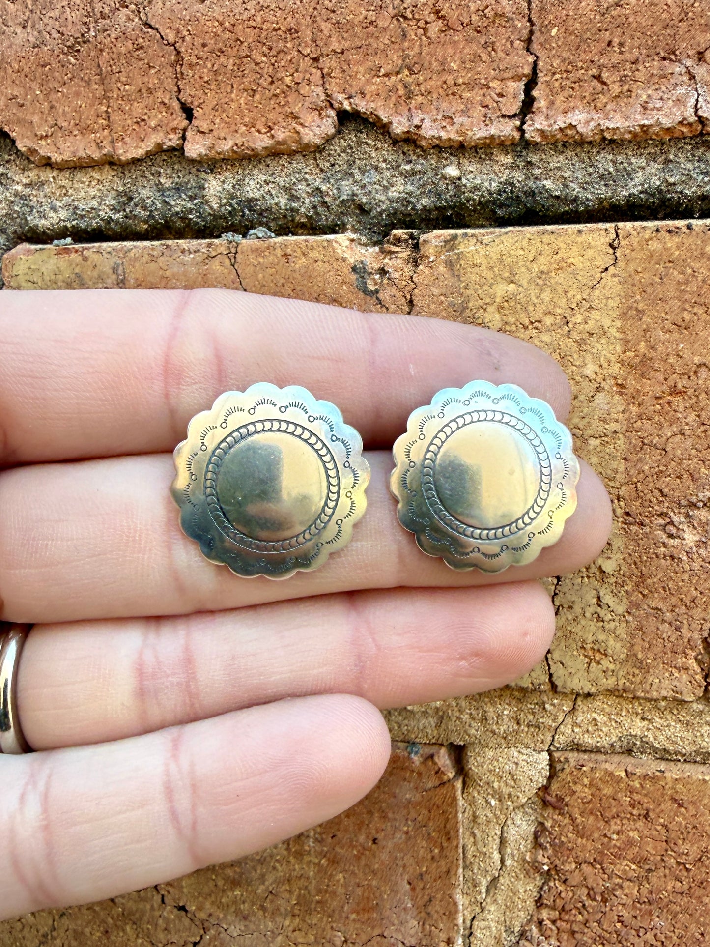 Scalloped Stamped Sterling Concho earrings